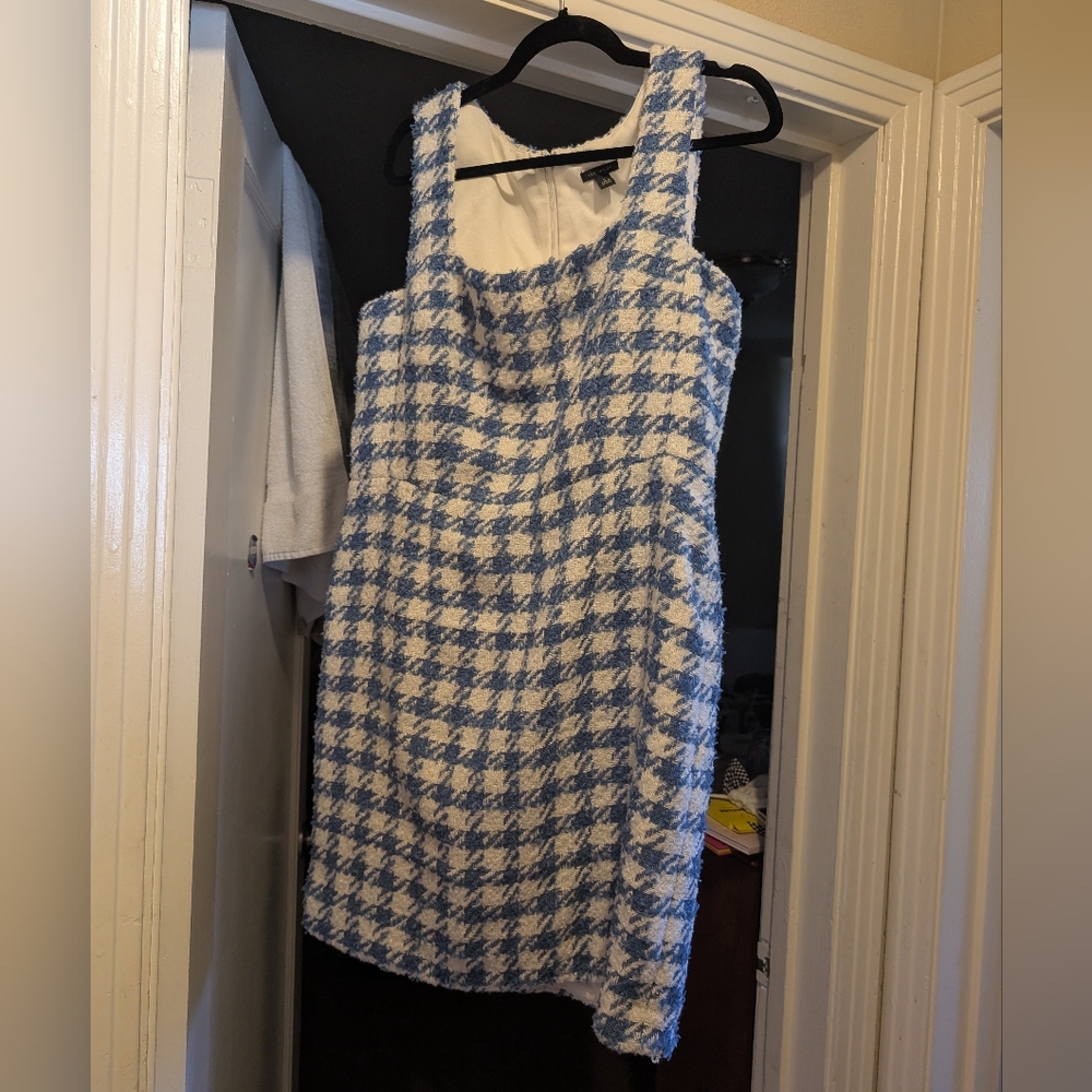 Ann Taylor Square Neck Blue and White Midi Sheath Dress - Picture 2 of 7